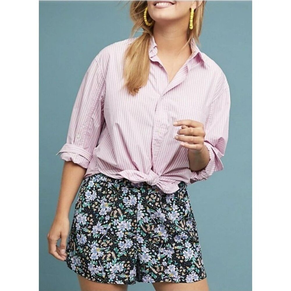 Anthropologie Black Floral Print Drawstring Shorts